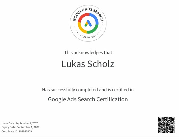Google Ads Search Certification – Lukas Scholz